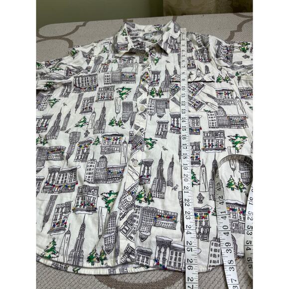 Aerie Holiday City Boyfriend Flannel Pajama Top Button Up Sleepwear, Size Large - Picture 7 of 11
